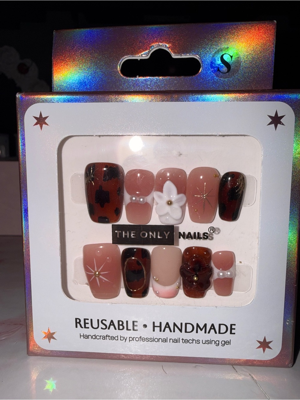 The Only Nails Reusable Handmade Brown & Pink Press-On Nail Set - Picture 4 of 6